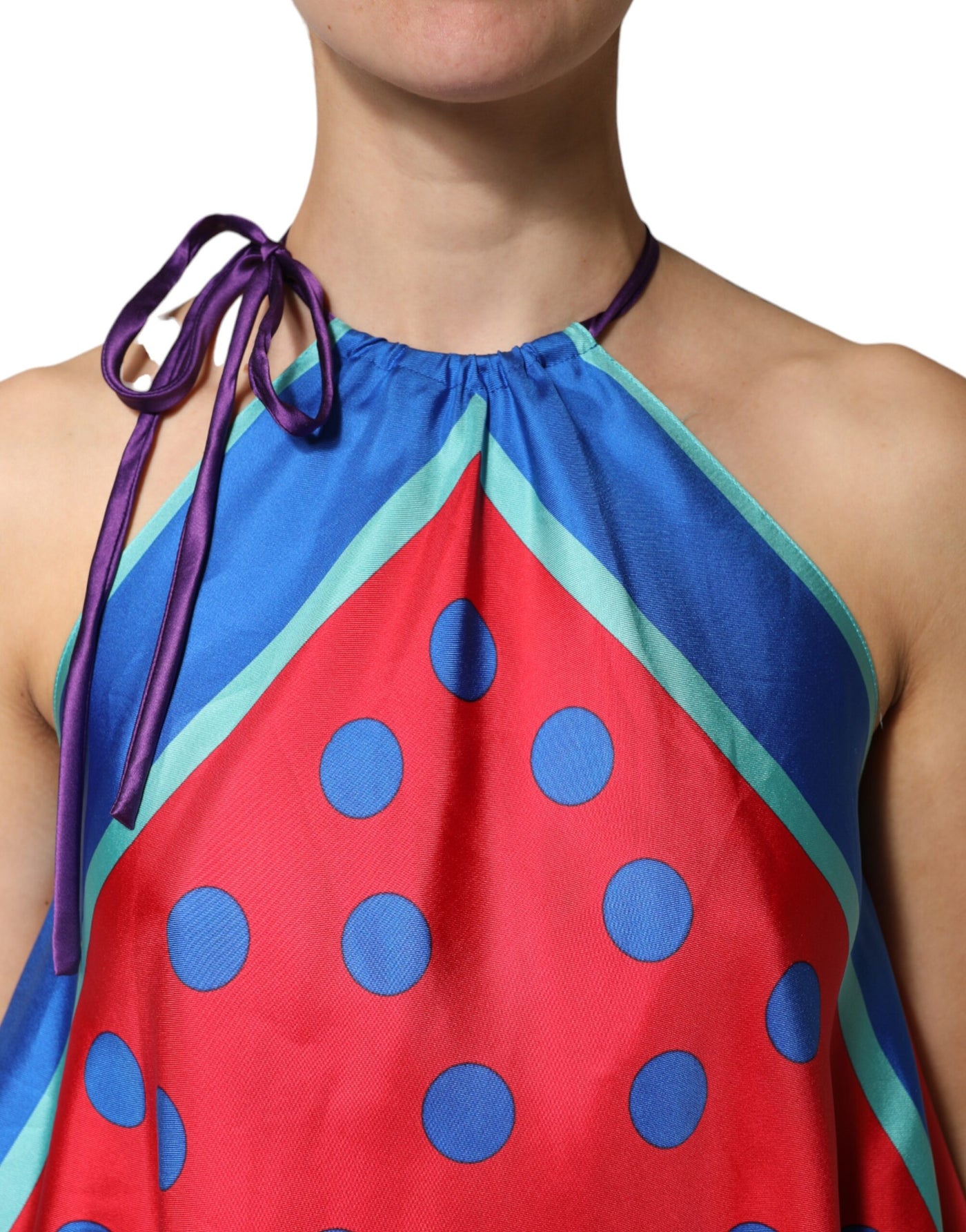 Dolce & Gabbana Multicolor Polka Dot Tie Halter Blouse  Top