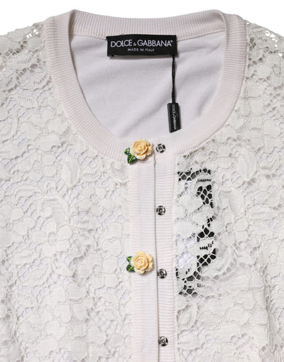 Dolce & Gabbana Cream Lace Knit Rose Button Cardigan Sweater