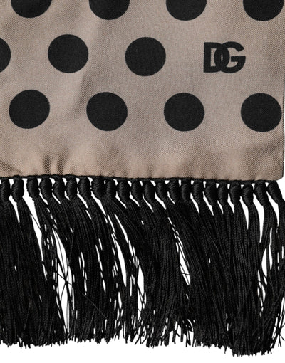 Dolce & Gabbana Brown Polka Dot Silk Fringes Foulard Scarf