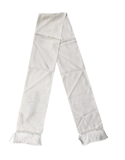 Dolce & Gabbana White Satin Silk Fringes Neck Foulard  Scarf