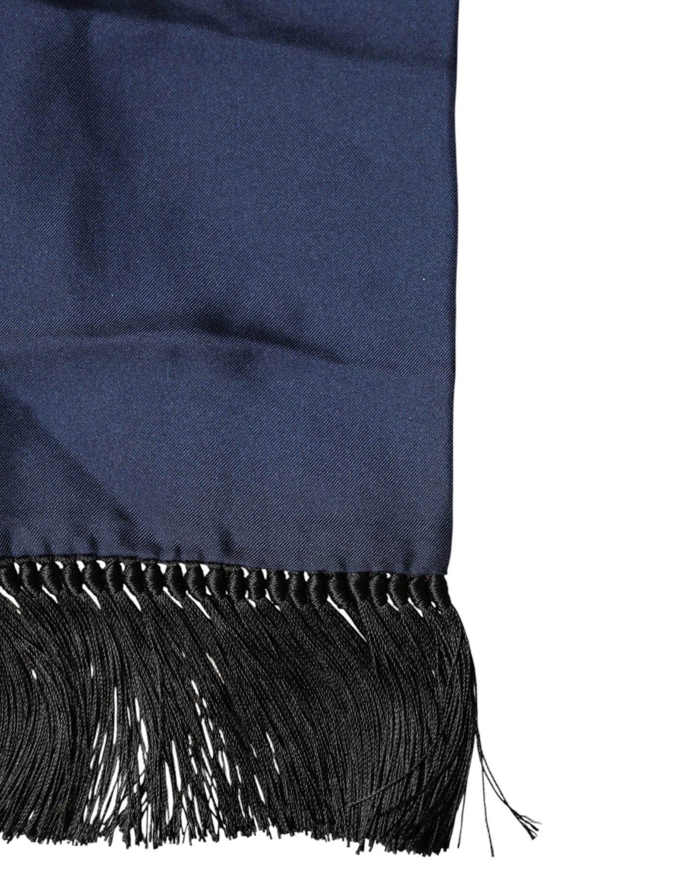 Dolce & Gabbana Navy Blue Silk Fringes Neck Foulard Scarf