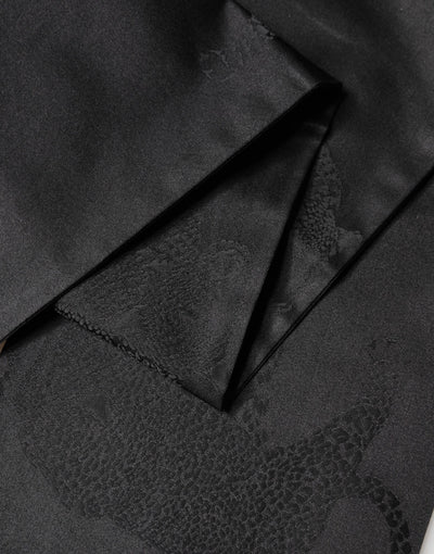 Dolce & Gabbana Black Satin Silk Fringes Neck Foulard Scarf