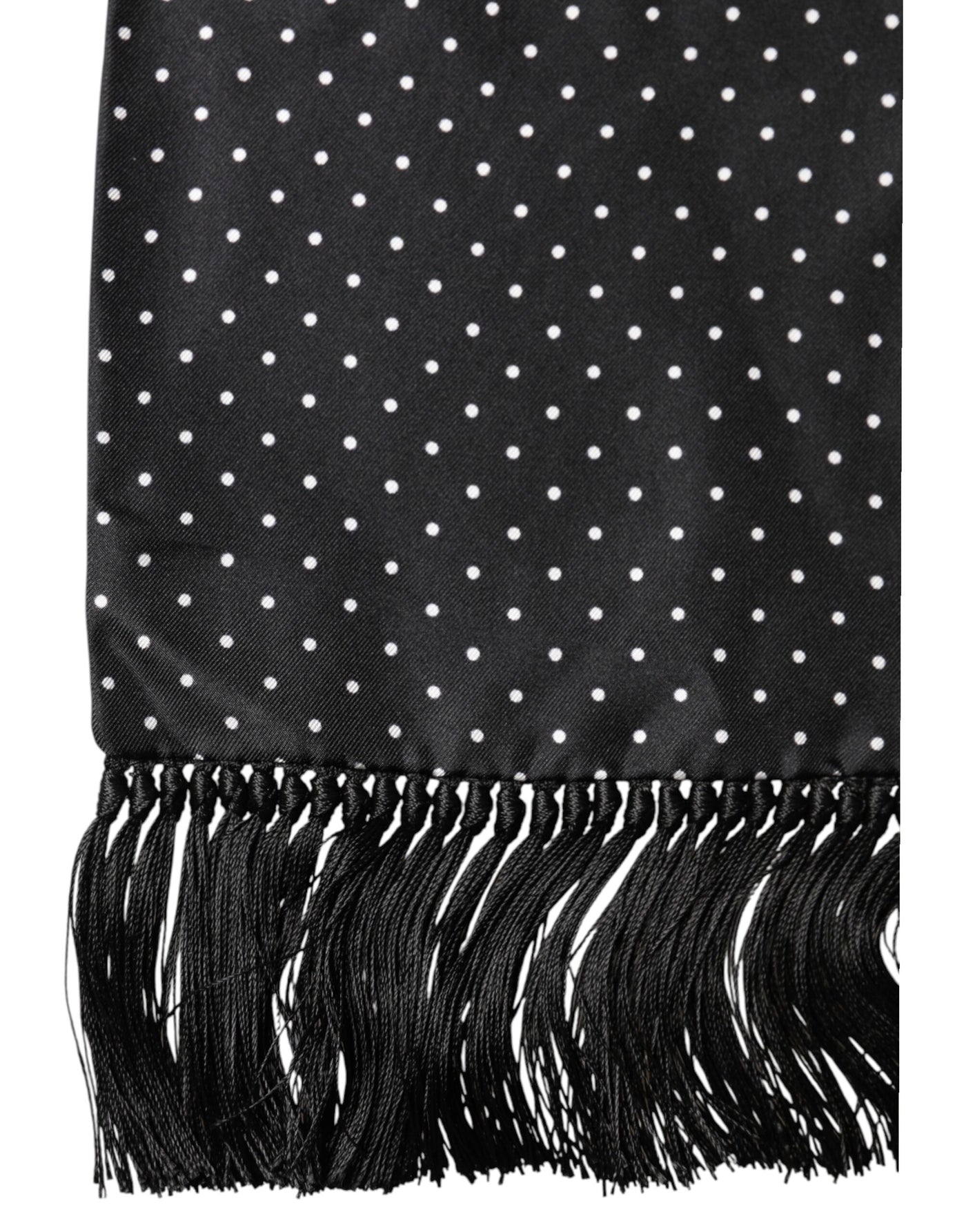 Dolce & Gabbana Black Polka Dot Fringes Silk Foulard 139cm x 14.5cm Scarf