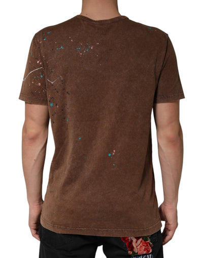 Dolce & Gabbana Brown Splash Color Cotton Crew Neck T-shirt