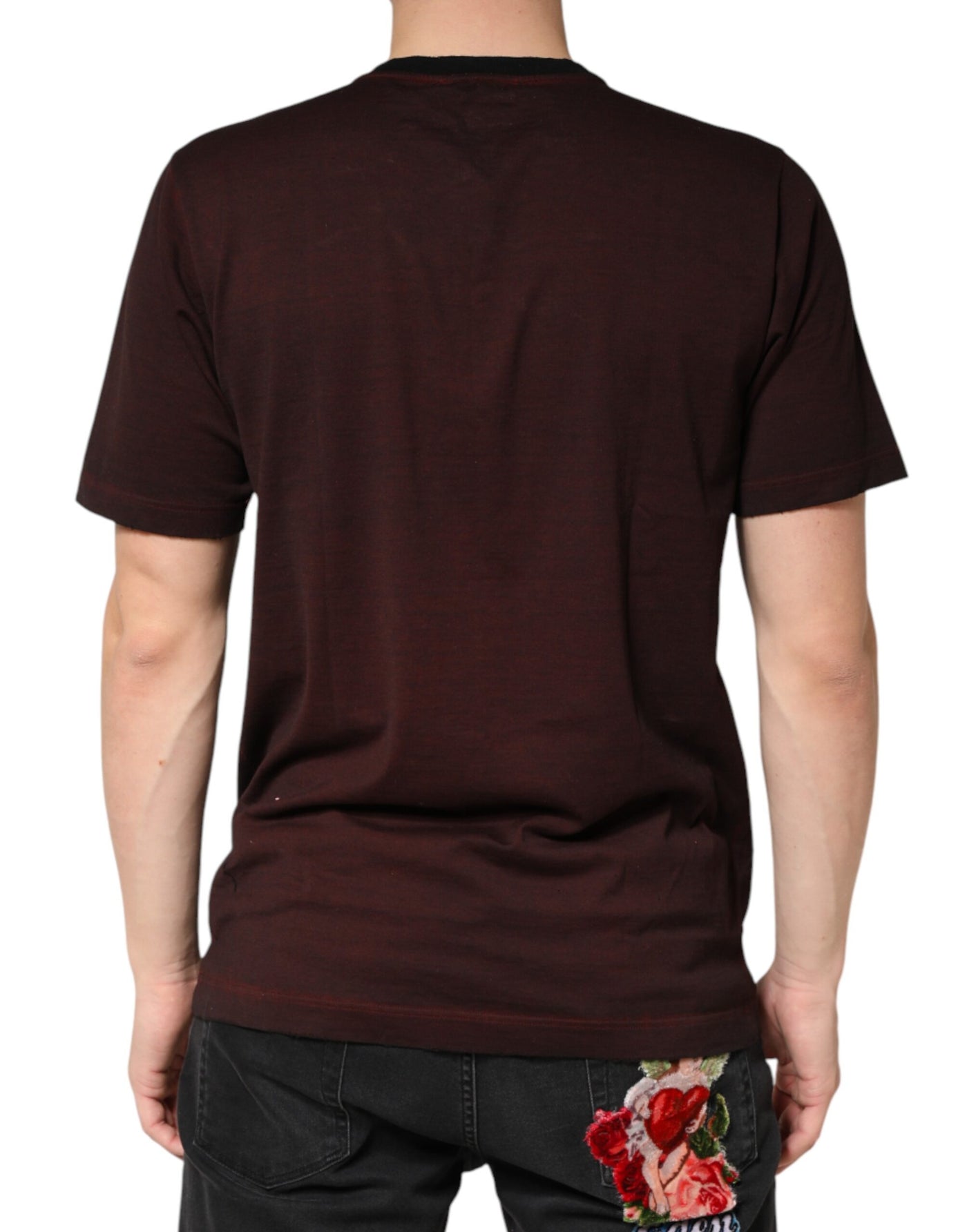 Dolce & Gabbana Maroon DG Crown Cotton Crew Neck Men T-shirt