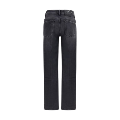 7FOR Black Cotton Straight-Leg Jeans